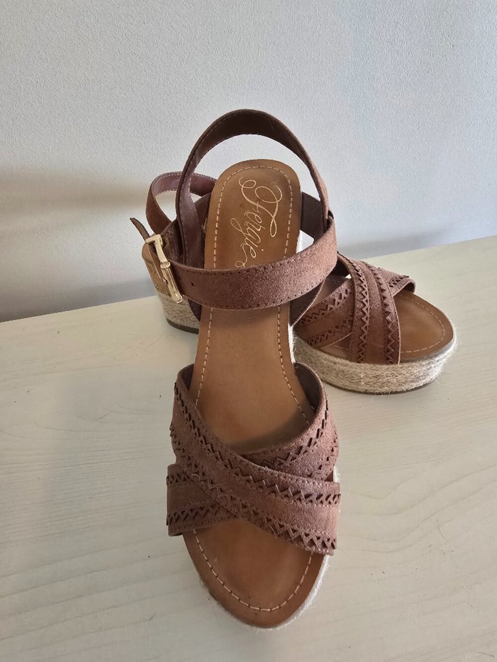 Fergie brown wedge sandals 7.5
